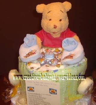 closeup of top of winnie the pooh diaper cake