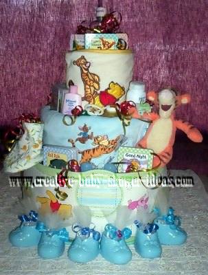 closeup of tigger and friends winnie diaper cake