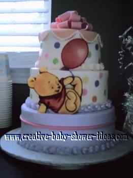 purple and pink polka dot with winnie the pooh baby cake